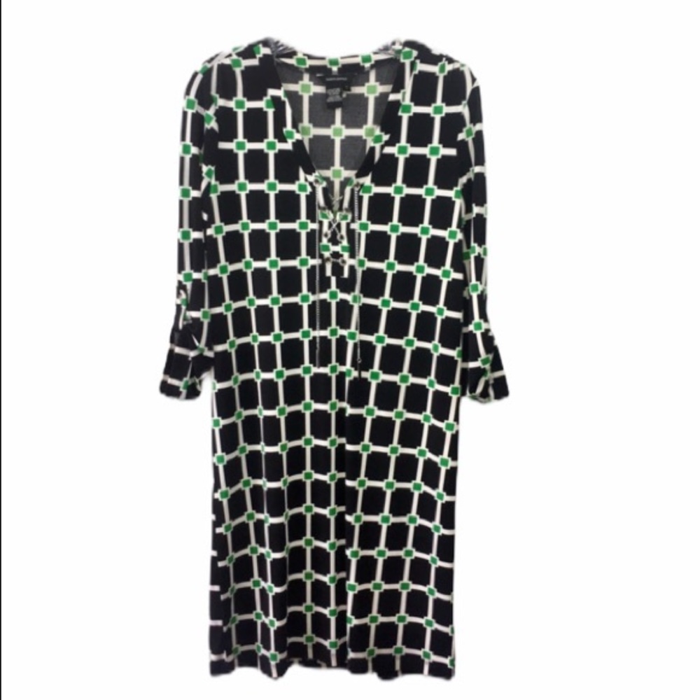 Jules & Leopold Dress Black Green Tie Waist Small